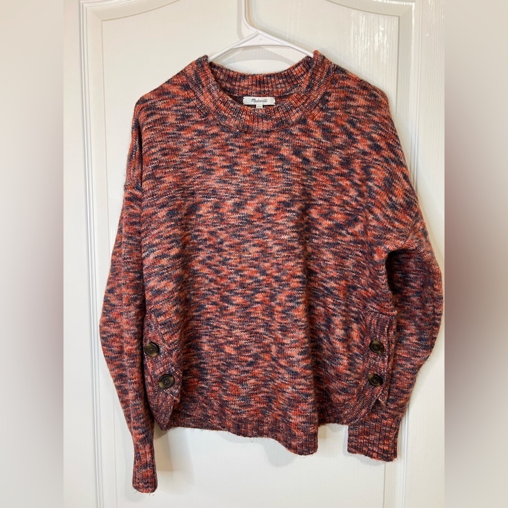 Madewell Birchmont Side-Button Pullover Sweater In Spacedye Sangria size L - Picture 2 of 11